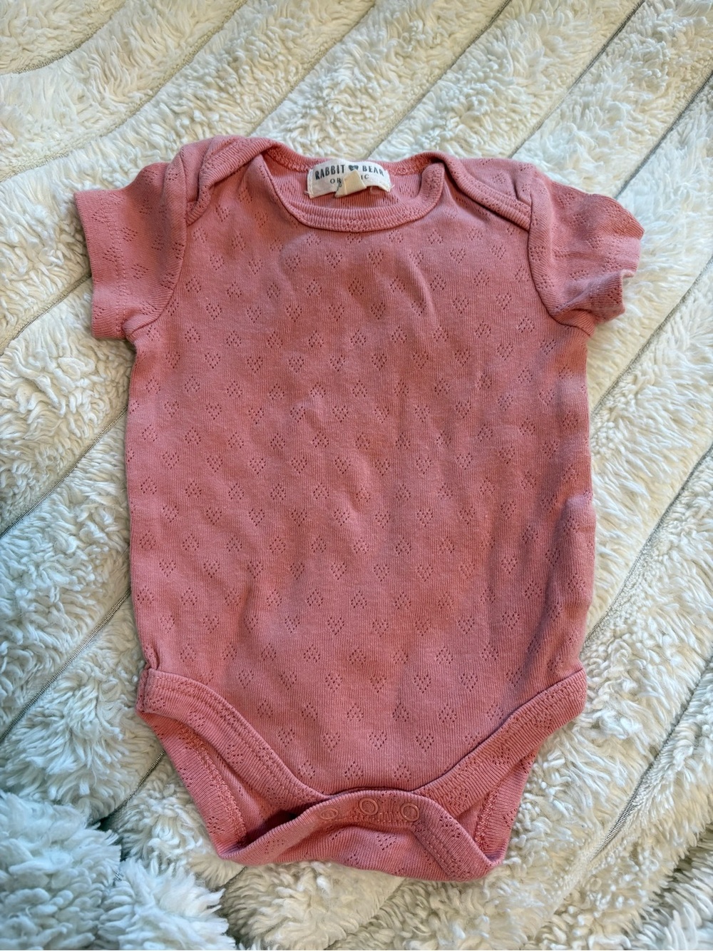 7/$30 Rabbit + Bear Rose Knit Baby One-Piece Bodysuit